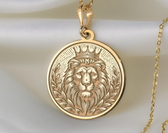Collar del rey de la selva de oro macizo de 14K, colgante de león de plata, collar del rey león, colgante personalizado del gato león, encanto de empoderamiento