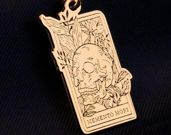 Zilveren Memento Mori-ketting, gotische hanger, Goth-ketting, Memento Mori-hanger, Memento Mori-ketting, tarotketting, gebloemde hanger