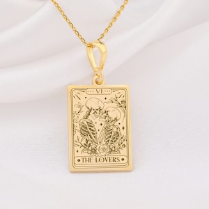 14K Massivgold Liebhaber Skelette, Die Liebhaber Tarot Karte Halskette, Silber Liebhaber Tarot Charme, personalisierte Rose Gold Skelett Liebhaber Charme