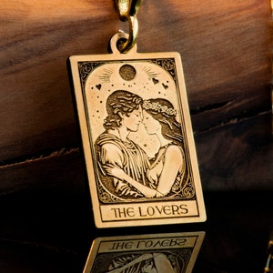 14K Gold Lovers Tarot Card Necklace, The Lovers Tarot Pendant, The Lovers Tarot Charm, Tarot Gift For Lovers, Romantic Pendant, Love Charm