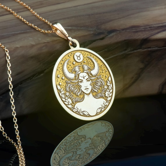 14K Gold Taurus Necklace: Zodiac Pendant, Astrological Gift