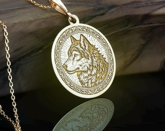 14K Gold & Silver Wolf Necklace Wolf Pendant, Rose Gold Nature-Inspired Jewelry, Wolf Head Charm, Wolf Necklace