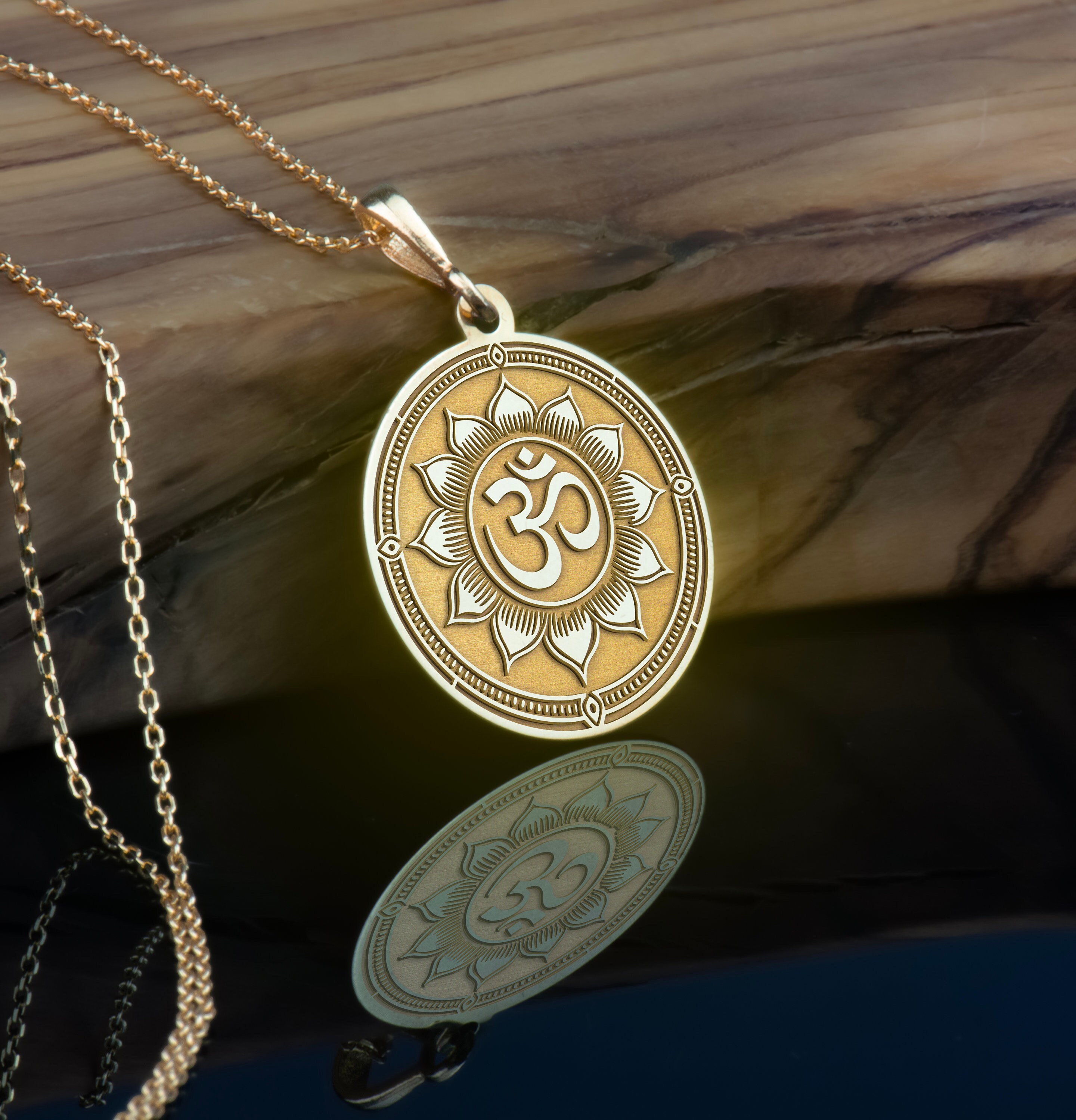 14K Solid Gold Om Pendant, Silver Personalized Om Necklace