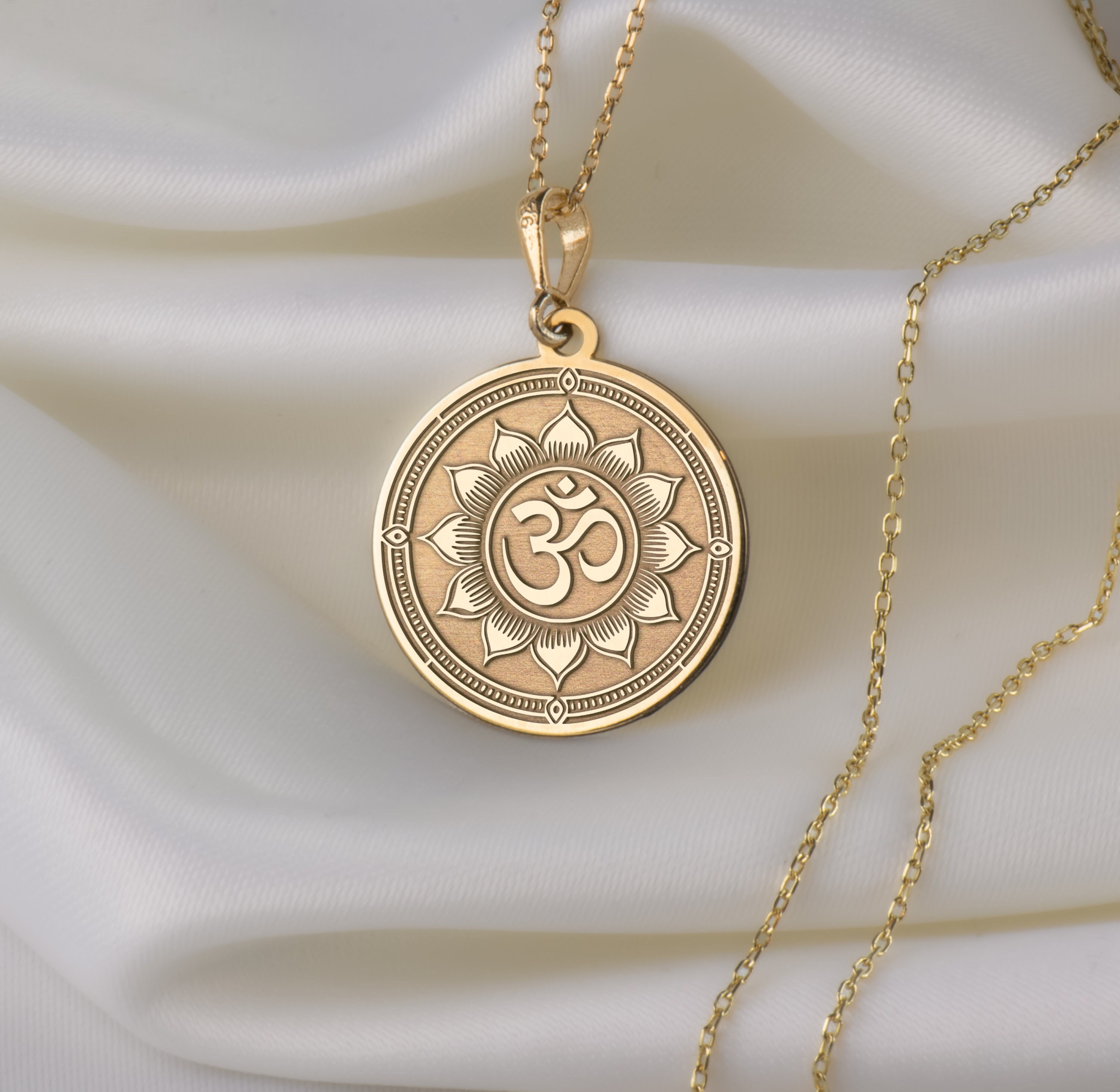 14K Solid Gold Om Pendant, Silver Personalized Om Necklace