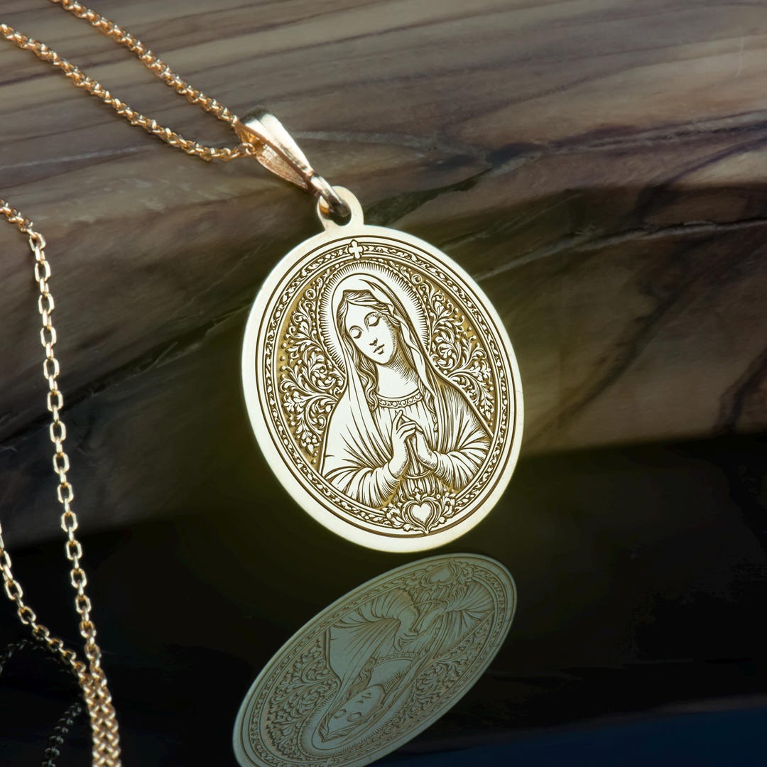 14K Gold Virgin Mary Necklace, Silver Blessed Mary Pendant, Silver Holy ...
