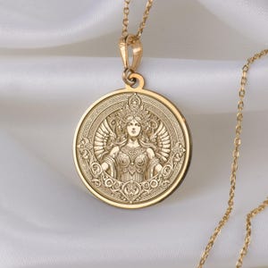 14K Solid Gold Hera Pendant, Greek Goddess Necklace, Divine Charm, Mythological Jewelry gifts, Valentine&#39;s Day Necklace, Valentine&#39;s Day