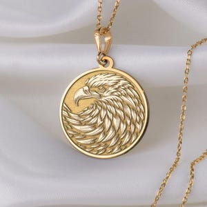 14K Solid Gold Eagle Pendant Necklace, Symbol of Freedom Necklace, Intricate Bird Charm Jewelry, Strength and Power, Gifts For him/her
