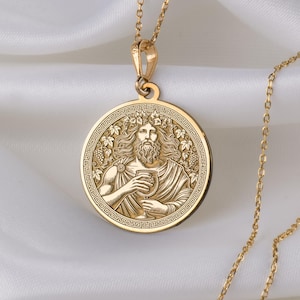 Pendentif Dionysos en or massif 14 carats, collier dieu grec, bijoux mythologiques, cadeaux avec breloques vin et vigne, Saint-Valentin