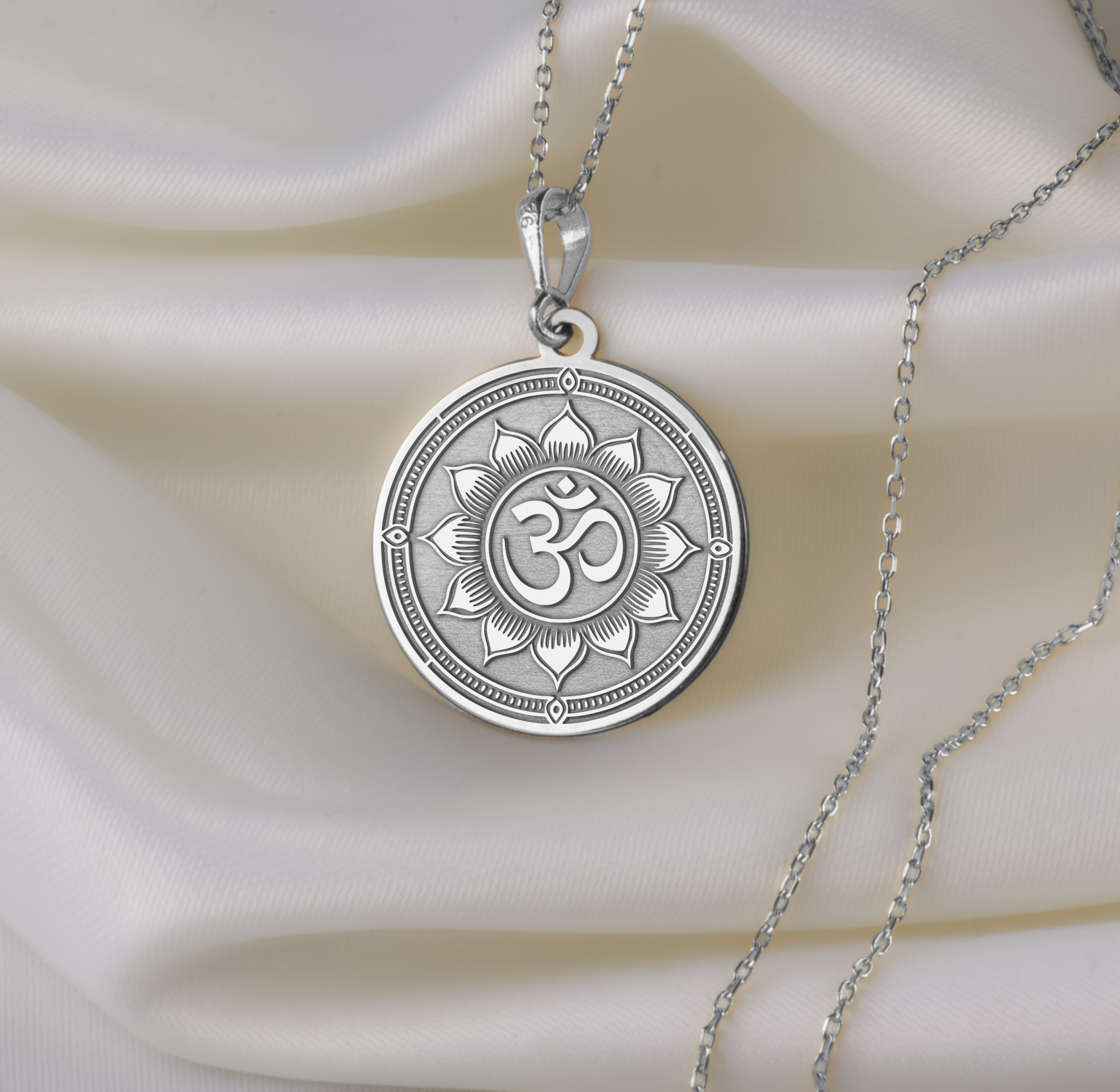 14K Solid Gold Om Pendant, Silver Personalized Om Necklace