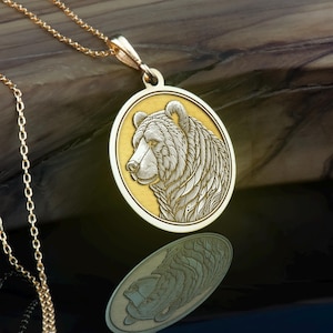 14K Solid Gold Bär Anhänger Halskette, Silber Bär Halskette, Handgefertigter Wildtier Charme Schmuck, Tier Charme Schmuck
