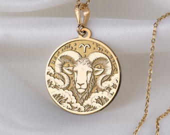 14K Gold Aries Zodiac Necklace: Handcrafted Ram Pendant