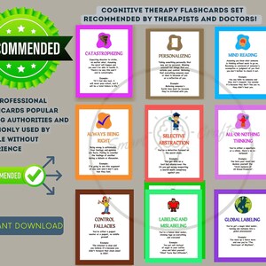 Cartes mémoire pour la thérapie de la distorsion cognitive - Soignez votre esprit de manière professionnelle - Imprimable en téléchargement numérique pour le bien-être mental