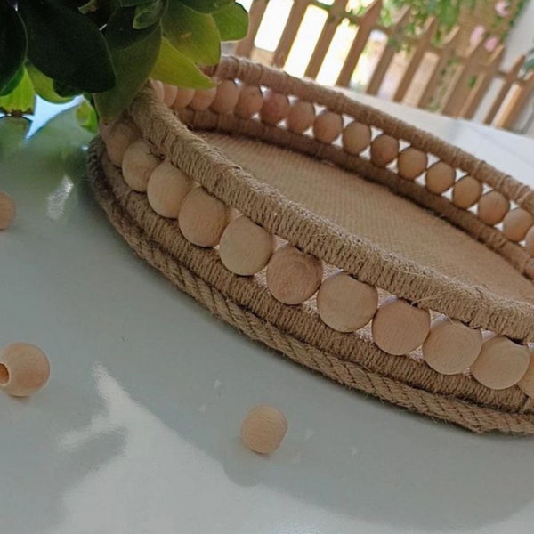 Wooden Beaded Wicker Decorative Handmade Tray,Decorative Tray,Wooden Beaded Decorative tray