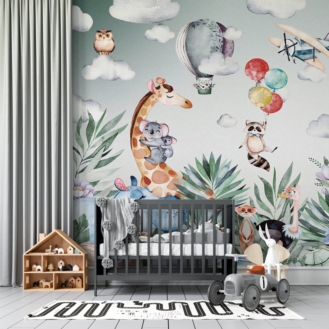 Animal Nursery Wallpaper Pastel Color Wall Art for Nursery Etsy