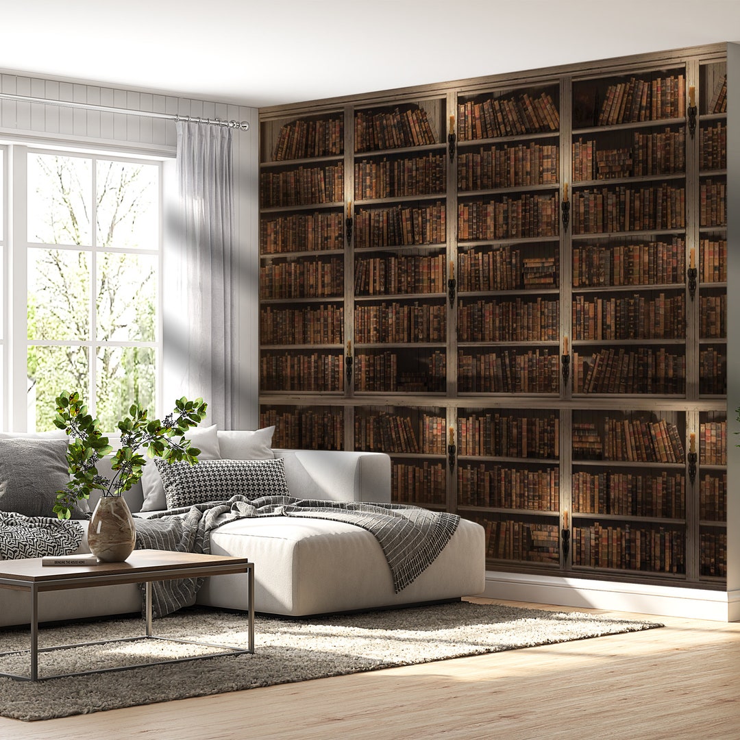 Vintage Library With Old Bookshelves Mural, College Library Wallpaper
