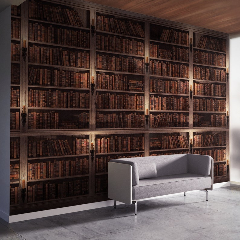 Vintage Library With Old Bookshelves Mural, College Library Wallpaper