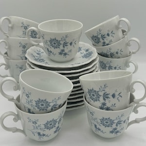 Set of 11 Vintage Bavarian Porcelain Tea cup and saucer Germany Blue Flower Christina