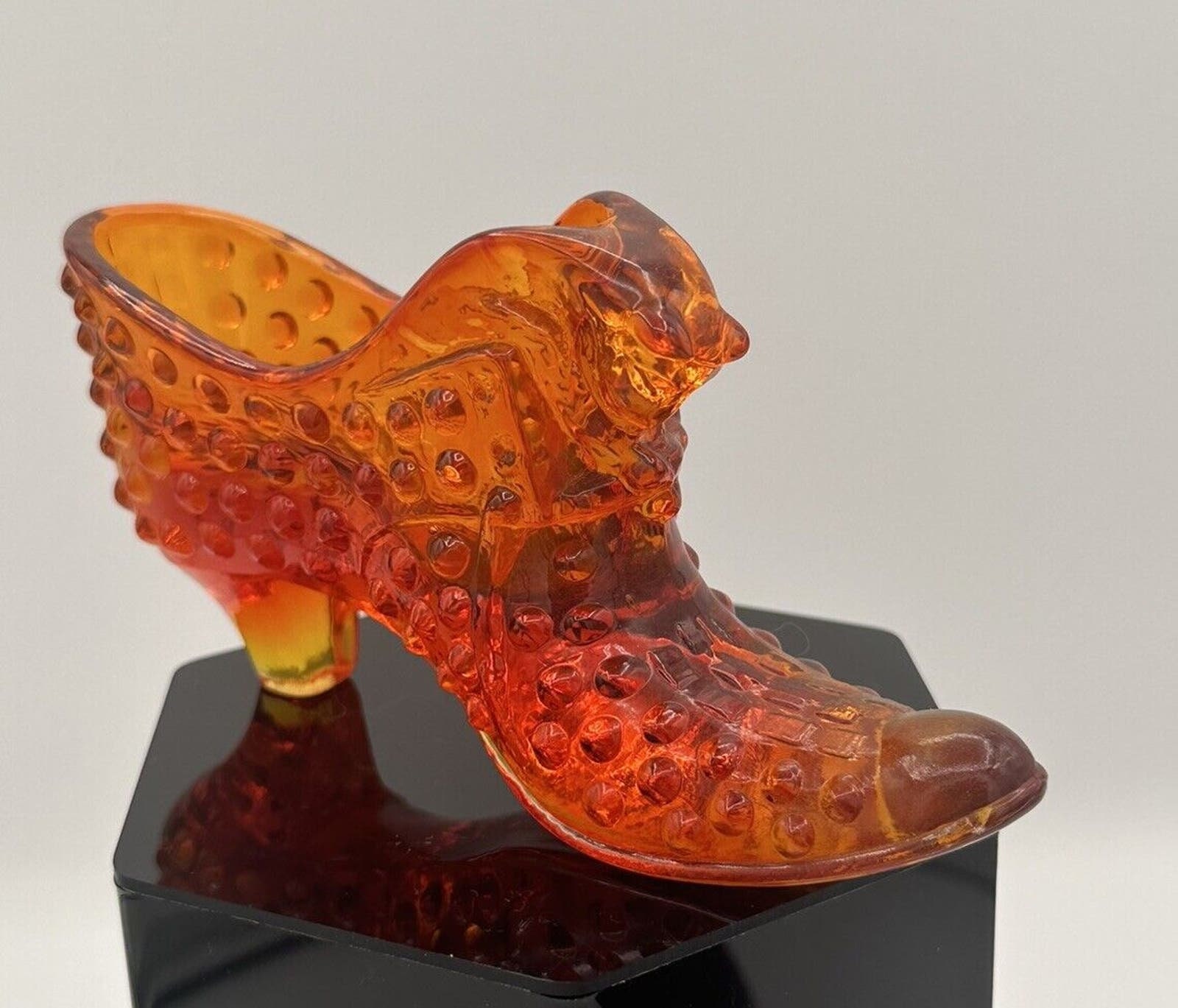 1950代製 FENTON フェントン キャットシューズ 靴 ホブネイル Vintage Fenton Glass Shoe Orange Amberina Hobnail Cat Head