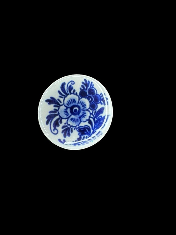 Vintage Brooch Delfts Holland Pottery Ceramic Blue