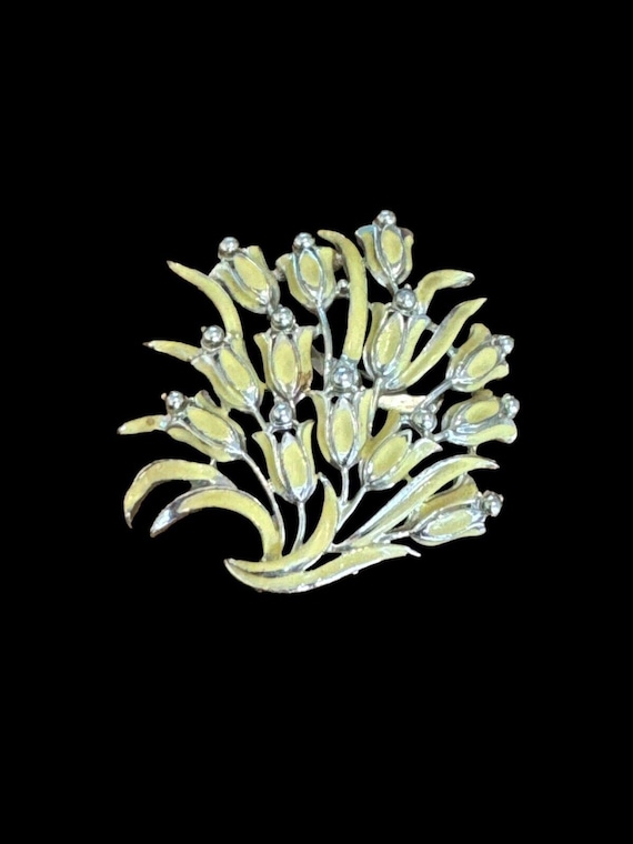 Vintage Coro Brooch Tulip Bouquet Yellow Enamel an