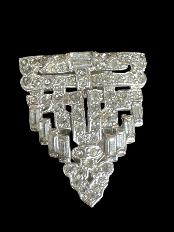 Vintage 1930s Art Deco Rhinestone Rhodium Plated … - image 7