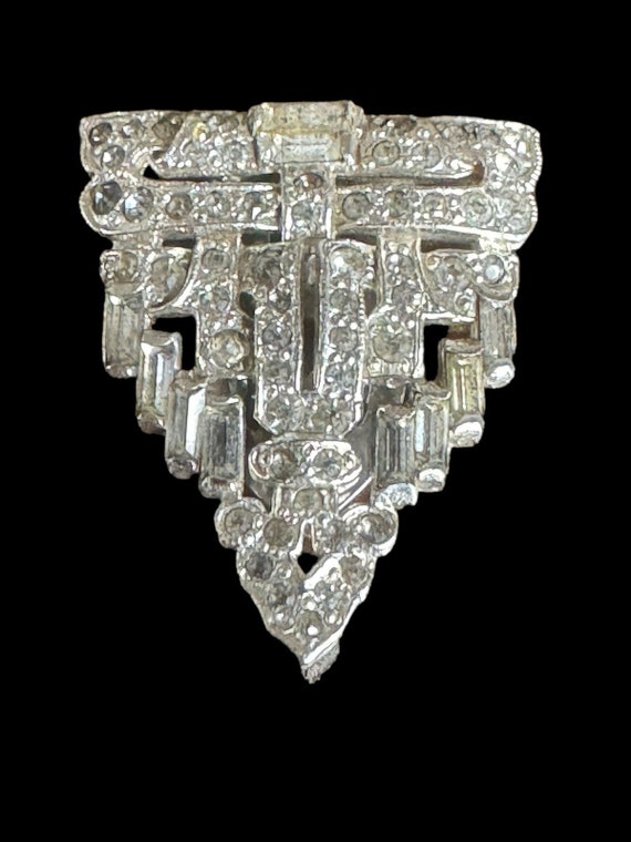 Vintage 1930s Art Deco Rhinestone Rhodium Plated … - image 2