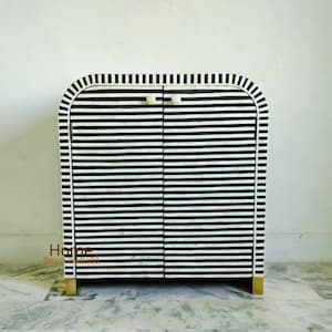Handmade Bone Inlay Cabinet: 2-Door Storage, Indian Furniture