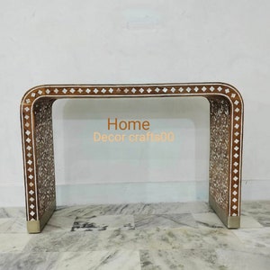 Handmade Mother of Pearl Inlay Console Table: Moroccan U-Shaped Design