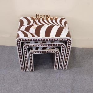 Handmade Mother of Pearl & Bone Inlay Table Set: Living Room Furniture ...