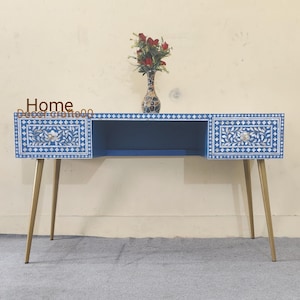 Handmade Mother of Pearl Inlay Desk: Bone Inlay Laptop Table