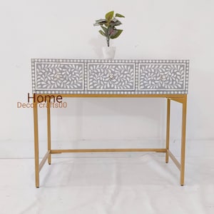 handmade  bone Inlay 3 Drawer Floral Design Console Table, living room console table , bone inlay console table, bone inlay furniture,