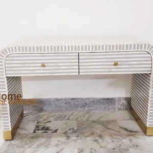 Handmade Bone Inlay Console Table: Indian 2-Drawer Living Room Furniture