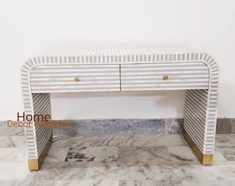 indian Handmade Bone Inlay 2 Drawers U console table, bone Inlay console ,bone inlay furniture , living room items, console table