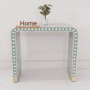 Handmade Mother of Pearl Inlay Console Table: Moroccan U-Shaped Living Room Furniture