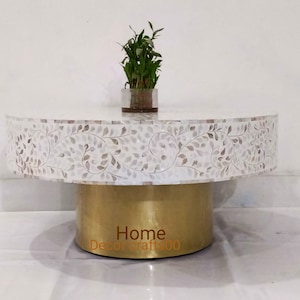 Handmade Mother of Pearl Inlay Coffee Table: Floral Design