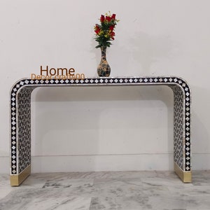 Handmade Mother of Pearl Inlay Console Table: Moroccan U-Shaped Design