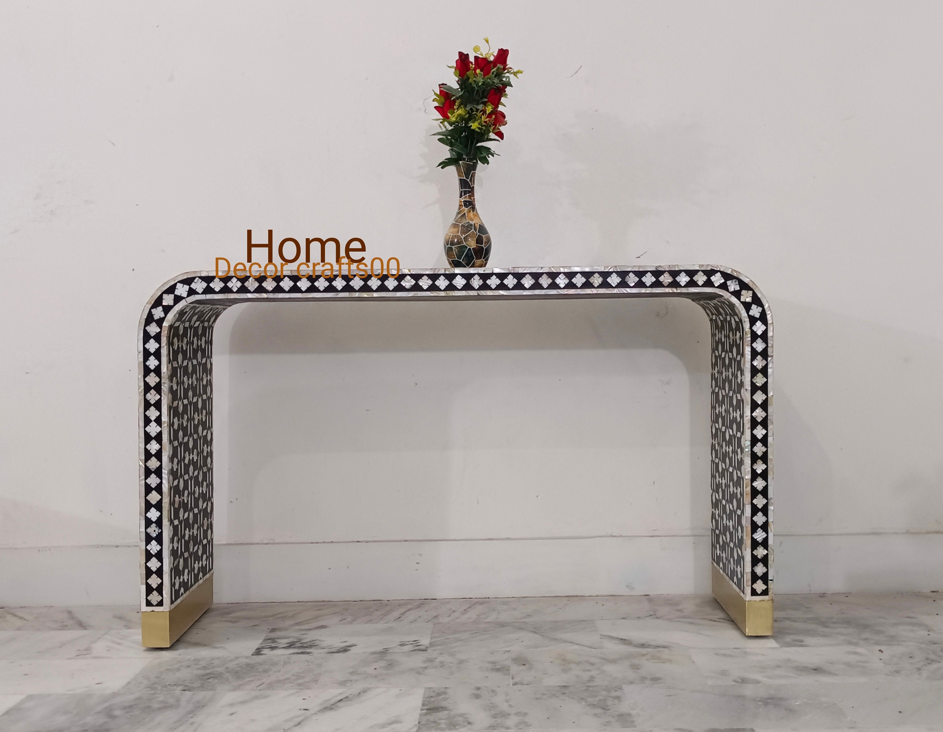 Handmade Mother of Pearl Inlay Console Table, Mop Inlay U Console Table ...