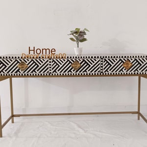 handmade bone Inlay 3 Drawer Console Table, living room console table, bone inlay console, living room decor furniture, bone inlay furniture