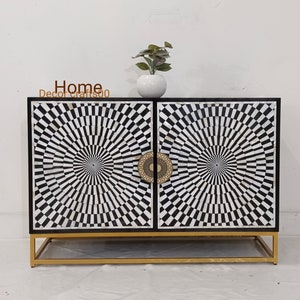 Handmade Mother of Pearl Inlay Sideboard: Indian 2-Drawer Buffet