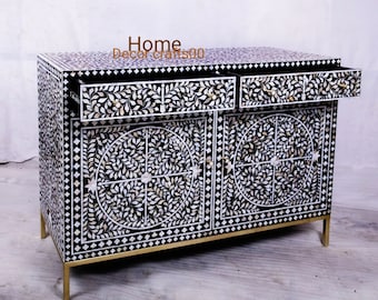 handmade mother of pearl inlay 2 drawer 2 doors buffet, Mother of pearl inlay Dresser, MOP inlay Furniture, bone inlay furniture,