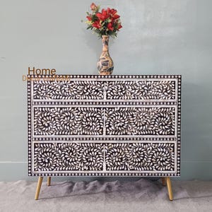 New Indian handmade mother of pearl inlay 3 drawer cabinet, mop Inlay Buffet, mop Inlay Sideboard, mop inlay chest, bone inlay  furniture