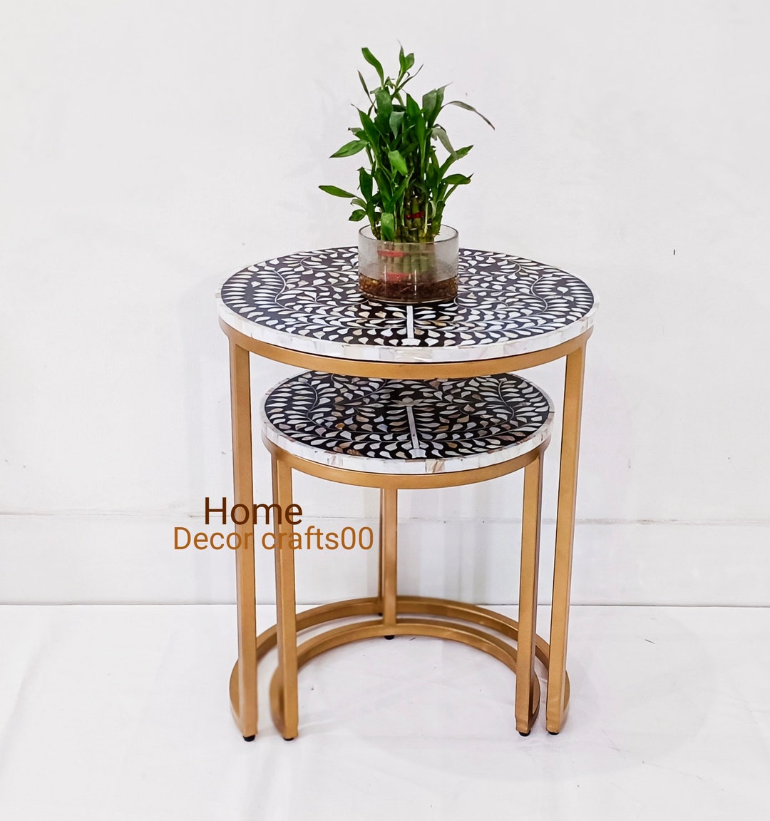 Handmade Mother of Pearl Inlay Table, Mop Table, Bone Inlay Stool (set ...