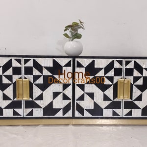 Handmade Mother of Pearl Inlay Media Console Table - 4 Door Indian Cabinet
