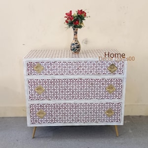 New Indian handmade mother of pearl inlay 3 drawer cabinet , mop Inlay Buffet, mop Inlay Sideboard , mop inlay chest, living room furniture,