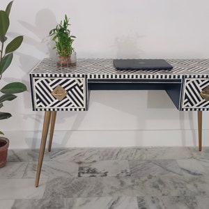 Handmade Bone Inlay Desk: Indian Wood Inlay Laptop Table