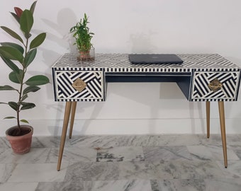 handmade Bone inlay Work Desk, Bone inlay laptop table, Bone inlay Study table, Bone inlay Handmade furniture, wood inlay table console