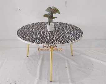 Handmade Mother of Pearl Inlay Coffee Table: Floral Bone Inlay Furniture