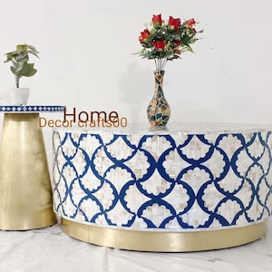 Handmade Mother of Pearl Inlay Coffee Table & Side Table Set