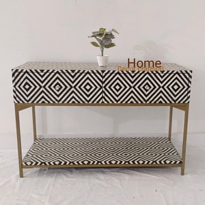 handmade bone Inlay 2 Drawer Console Table, living room console table, bone inlay console, living room decor furniture, bone inlay furniture