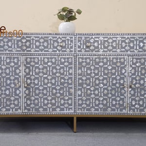 New Indian handmade mother of pearl inlay 2 drawer 4 doors buffet, mop inlay chest, mop Sideboard, Bone Inlay Furniture, mop inlay cabinet